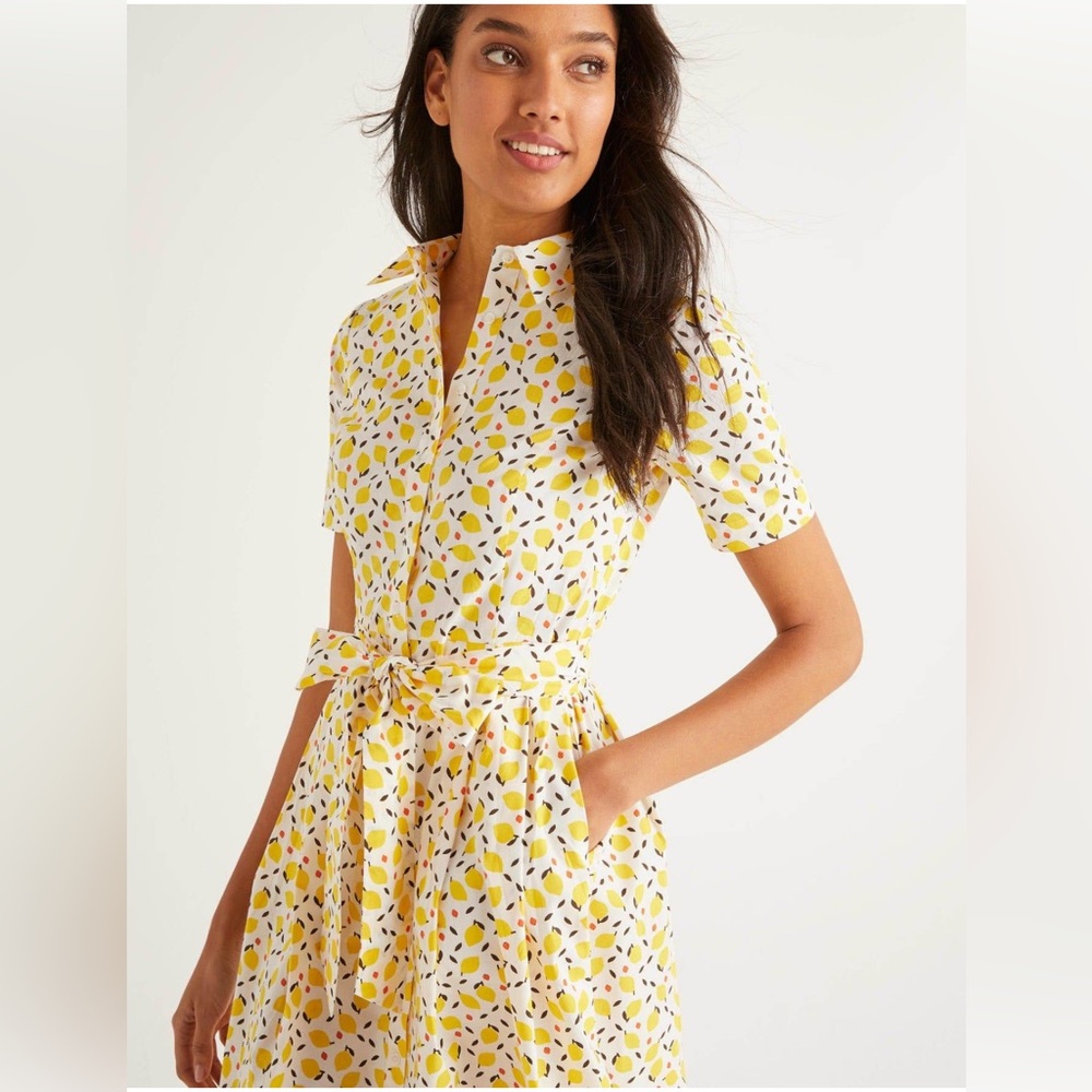 BODEN Anastasia US 8 Petite Cotton Lemon Yellow Shirt Dress Orig $180 Exc Cond